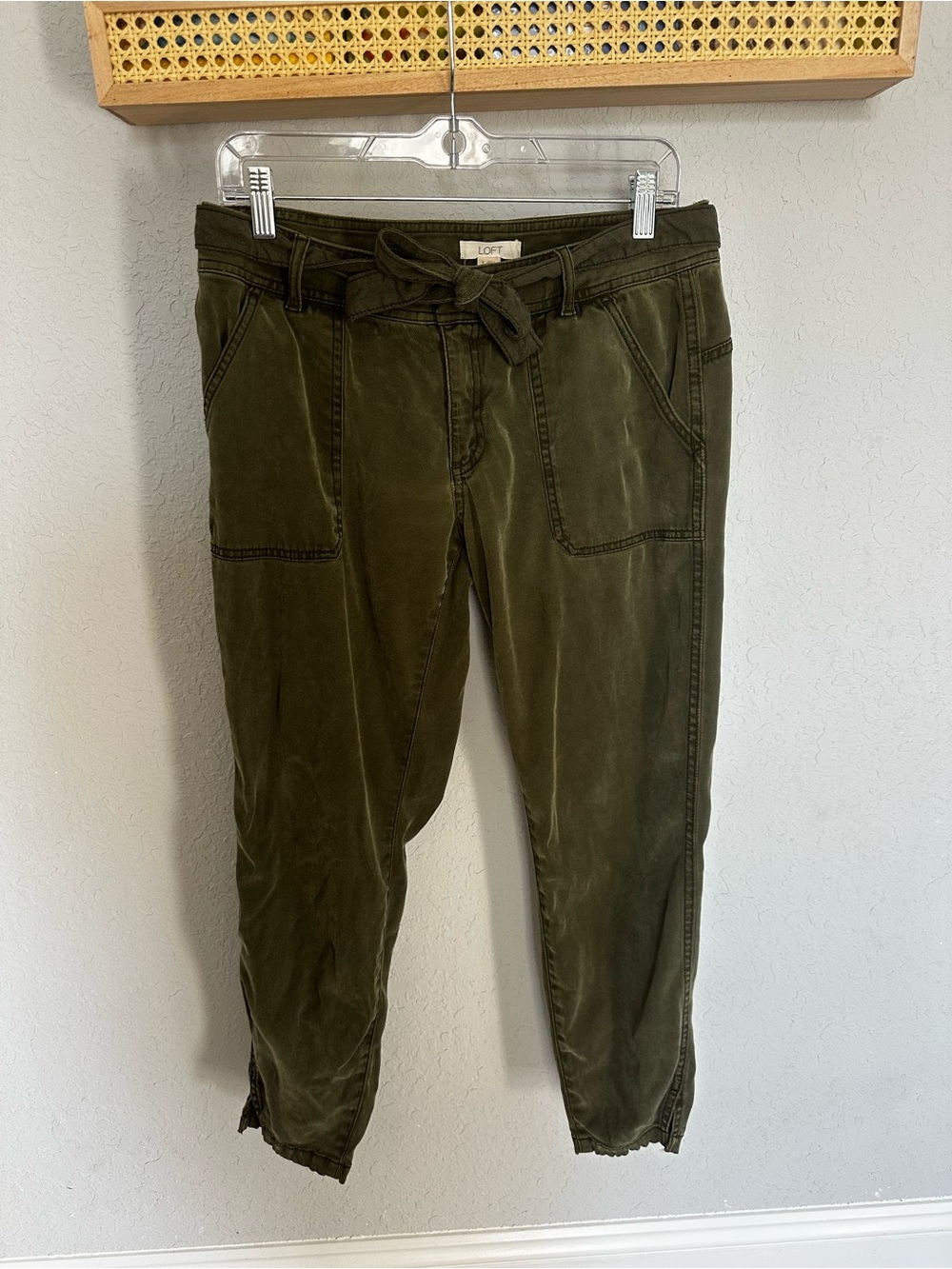 LOFT Olive Green Tie-Waist Cargo Jogger Pants